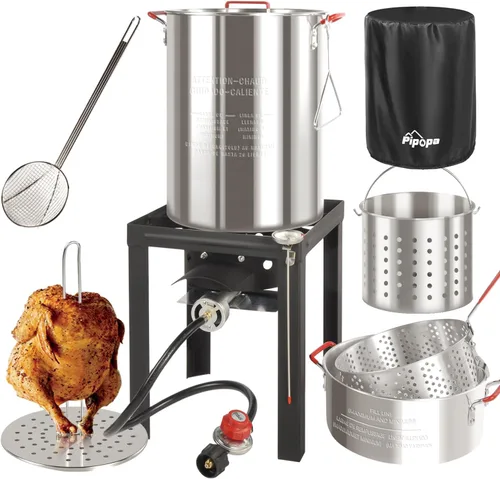Freidora al Aire Libre de 30QT y 10QT | Freidora de Pavo | Olla para Hervir Mariscos | Incluye Tapa y Escumador | Quemador de Propano de 50,000BTU |