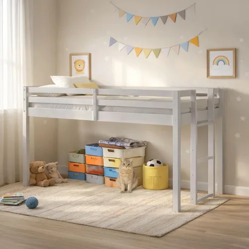 Miniatura 11 de Alaterre Furniture Jasper - Cama tipo loft junior individual, marco gris paloma y fondo de camuflaje gris