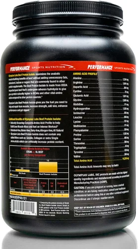 Miniatura 2 de Olympian Labs Polvo aislado de proteína de res, 0.85 oz de proteína, libre de BST, 0.07 oz de BCAA's, aminoácidos de construcción muscular, 32