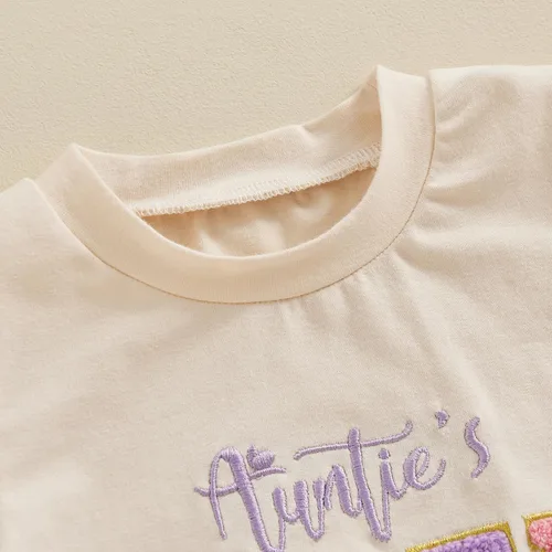 Miniatura 4 de Conjunto de 2 piezas de ropa para bebé niña pequeña con letras bordadas, camiseta y pantalones cortos para correr
