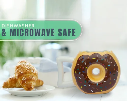 Miniatura 5 de Taza para café Comfify con bonito y divertido diseño de Dona, viene con frase en inglés «Mmmmm... Donuts», apta para microondas y lavavajillas