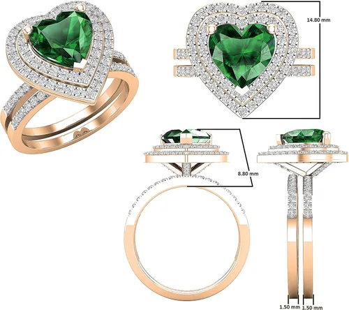 Miniatura 48 de Dazzlingrock Collection Juego de anillos de compromiso de doble halo con diamantes naturales redondos y piedras preciosas creadas en laboratorio