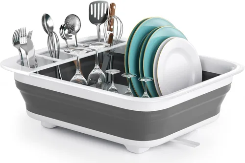 Miniatura 8 de THANSTAR Escurridor de platos plegable, organizador portátil de vajilla para cocina, autocaravanas, cámpers, remolque de viaje, bandeja
