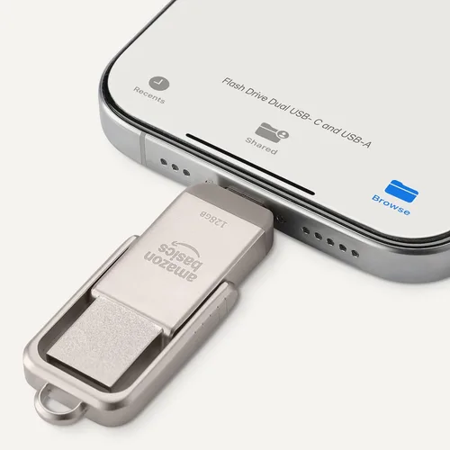 Miniatura 3 de Amazon Basics Unidad Flash USB, Memoria Stick con Puertos Duales USB C y USB A, 128GB, Plata Champán