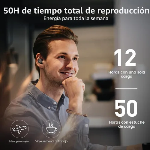 Miniatura 3 de TOZO Auriculares inalámbricos T6, auriculares Bluetooth, sonido estéreo en el oído, 50 horas de reproducción, llamada clara AI, funda de carga Negro