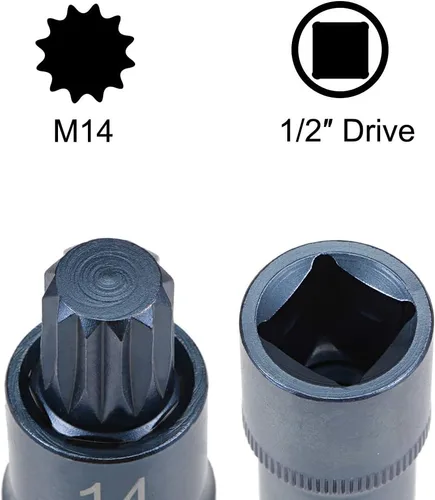 Miniatura 3 de uxcell 1/2" Drive x M14 (0.551 in) Triple Square Spline Bit Socket, S2 Brocas de acero, enchufes CR-V de 2" de longitud (solo para uso manual), 2