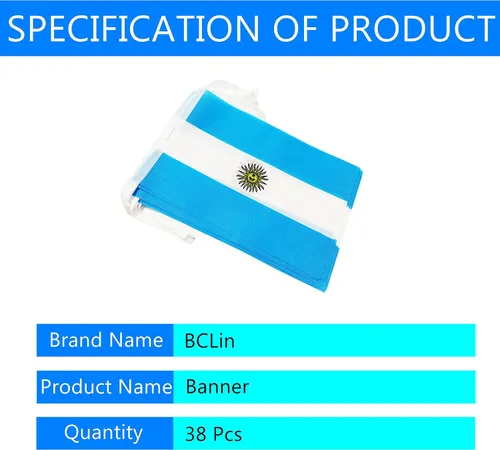 Miniatura 4 de Bandera argentina de 50 pies con cadena de bandera argentina, mini bandera argentina pequeña, para decoración de fiestas, tiendas y bares