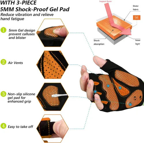 Miniatura 2 de MOREOK - Guantes para bicicleta de montaña (MTB) y ciclismo de descenso (DH), para hombres, de medio dedo, con almohadilla de gel que absorbe