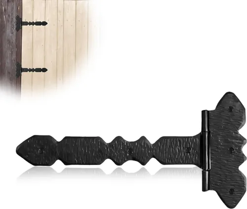 Miniatura 15 de Paquete de 2 bisagras de hierro forjado negro de 9 pulgadas, bisagras decorativas de hierro forjado, bisagras de hierro rústico para persianas