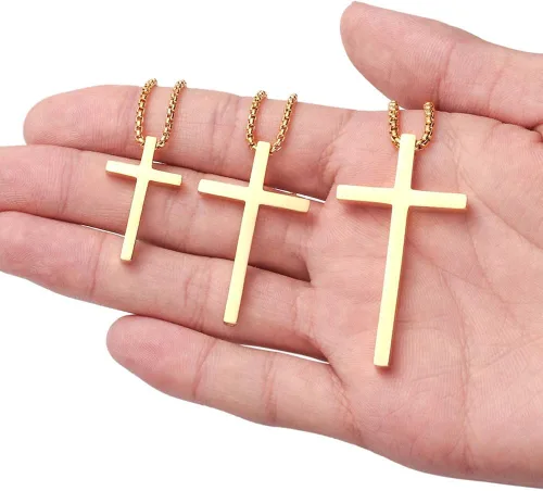 Miniatura 5 de Ursteel - Collar con dije de cruz de acero inoxidable para hombre, cadena de eslabones cuadrados de 16 a 30 pulgadas, color plateado, negro, dorado