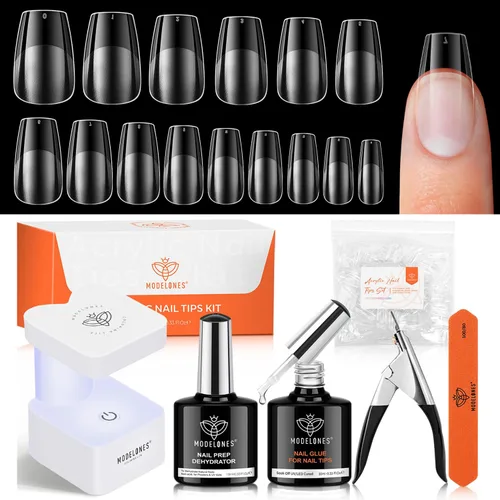 Miniatura 10 de Modelones 240 puntas de uñas de gel de almendra, uñas de gel suave de cobertura completa de grano 40 pregrabadas, medio mate, 15 tamaños, puntas