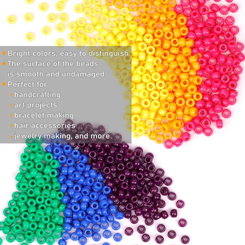 Miniatura 2 de Cuentas de pony de colores para pulseras de amistad, 1000 unidades de cuentas de plástico coloridas de 0.236 x 0.325 pulgadas para hacer joyas