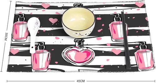 Miniatura 2 de Make Up Theme Pattern with Perfume Placemats Set of 6 Resistant Table Mats Washable Place Mats for Dinner Party Table Decoration