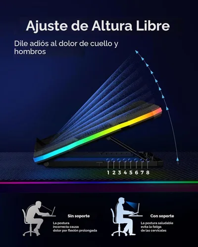 Miniatura 3 de ChillCore Almohadilla de enfriamiento para laptop, enfriador de laptop con luces RGB, 9 ventiladores para laptops de 15.6-19.3 pulgadas, almohadilla