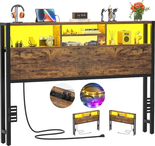 Miniatura 15 de Cabecero Aheaplus para Cama Individual con Almacenamiento, Cabeceros con Enchufes, Puertos USB y Luz LED, Cabecero Individual Solo, Altura