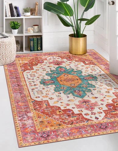 Miniatura 69 de Moynesa Alfombra de pasillo ultra fina lavable de 2 x 6 pies, antideslizante, resistente a las manchas, alfombra vintage que no desprende para Gris