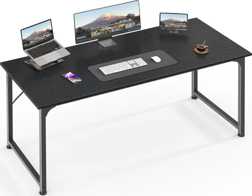 Miniatura 21 de Huuger - Escritorio de oficina moderno y sencillo, escritorio para juegos de 40 pulgadas con almacenamiento, marco de metal negro, amplio espacio