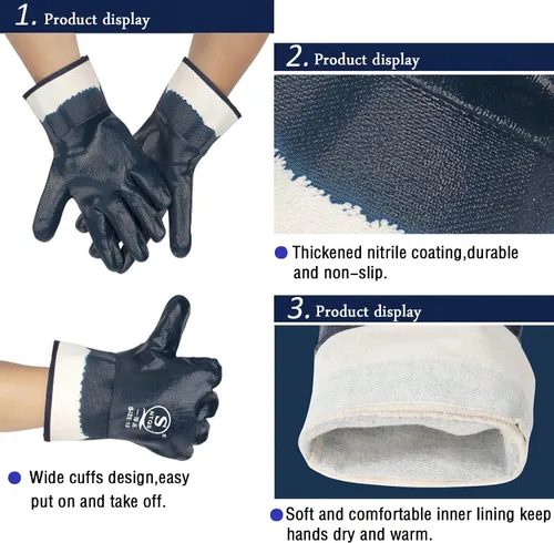 Miniatura 4 de Guantes de aceite azul para hombre, guantes resistentes al aceite resistentes al agua para entrega de combustible, guantes con revestimiento