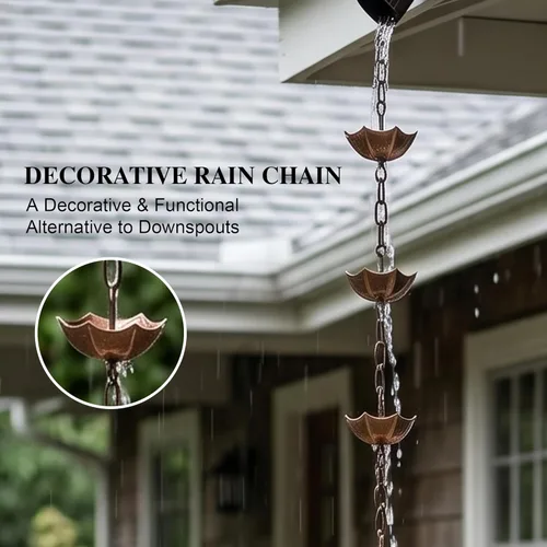 Miniatura 3 de Topadorn Cadena de lluvia de metal de 71.5 pulgadas, repuesto de canalón decorativo para jardín, patio y hogar Sombrilla
