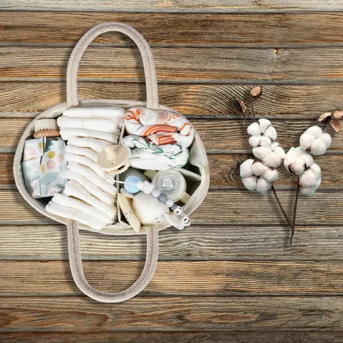 Miniatura 6 de Organizador de pañales para bebé con cuerda de algodón para niña o niño, cesta de almacenamiento portátil para guardería, bolsa de transporte