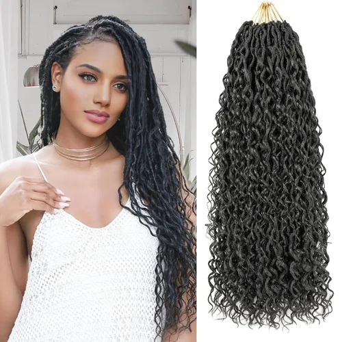 Miniatura 32 de Aipin Goddess Cabello de Ganchillo de 18 Pulgadas Boho River Locs Hippie Locs Ondulado de Ganchillo Con Cabello Rizado en el Medio y Extremos 613
