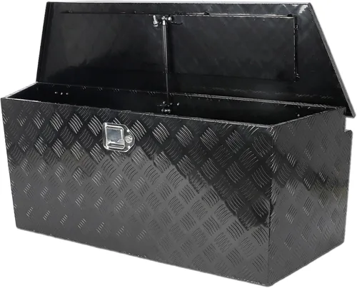 Miniatura 8 de Caja de herramientas de aluminio chapada en negro de 29 pulgadas, caja de herramientas impermeable con cerradura y llave para caravanas