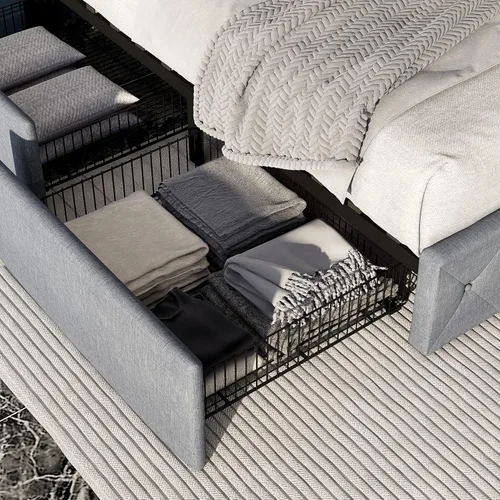 Miniatura 8 de HOOMIC Base de cama de almacenamiento de plataforma de tamaño matrimonial con 4 cajones y cabecera ajustable, listones de madera, no necesita Gris