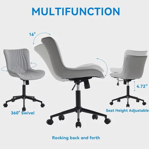 Miniatura 3 de YOUNIKE Silla de Oficina, Silla de Escritorio sin Brazos con Ruedas, Sillas Giratorias Ajustables Rodantes para Oficina en Casa Computadora y Gris