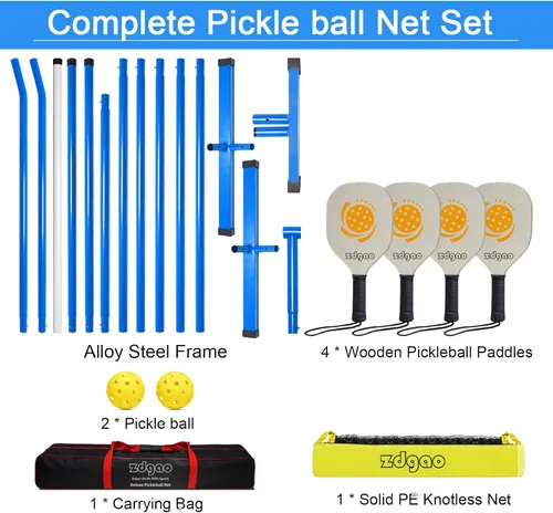 Miniatura 4 de Zdgao Portable Pickleball Net with 4 Paddles Set for Indoor & Outdoor 22 FT Regulation Size Net, Weather-Resistant Steel Frame, Outdoor Pickle