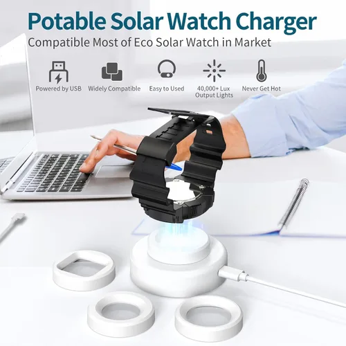 Miniatura 3 de Cargador de reloj solar, temporizador de apagado de 8H con hombres, mujeres y 3 tapas cuadradas, luz UV LED, carga rápida, relojes Eco Drive