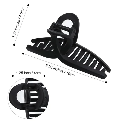 Miniatura 4 de 5 pinzas de pelo grandes para cabello grueso, pinzas de pelo grandes de plátano para mujeres, antideslizantes, de sujeción fuerte (negro mate)
