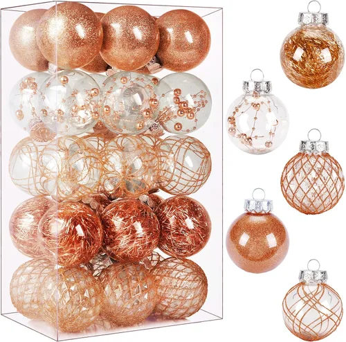Miniatura 13 de Adornos de bola de Navidad de plástico transparente, 30 bolas de champán de 2.36 pulgadas para decoración de árboles, inastillables para regalos