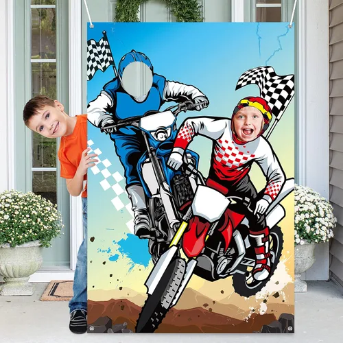 PANTIDE Cartel de fondo para puerta de fotos de motocross, fondo grande de satén para fotografía de cara, decoración de motocross, decoración de