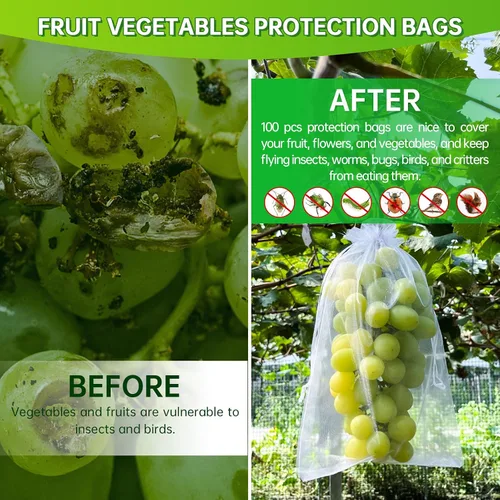 Miniatura 4 de QPRETTY DU 100 bolsas de organza, protectores de frutas de malla blanca de 8 x 12 pulgadas con cordón para uvas, mango, verduras, jardín