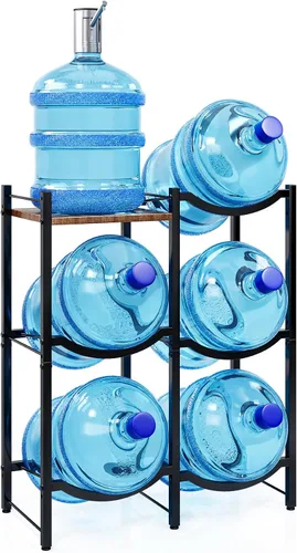 Miniatura 10 de TC-HOMENY Soporte para jarra de agua de 5 galones, estante de 3 niveles para dispensador, soporte organizador para hogar y oficina (negro)