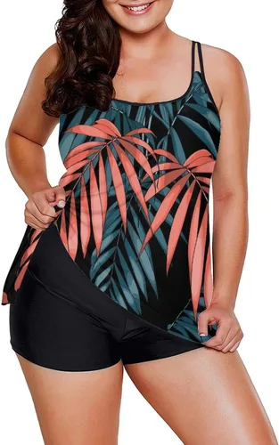 Miniatura 4 de Urchics - Traje de baño 2023, para mujer, tankini de dos piezas, con control de abdomen, camiseta fluida sin mangas, con short