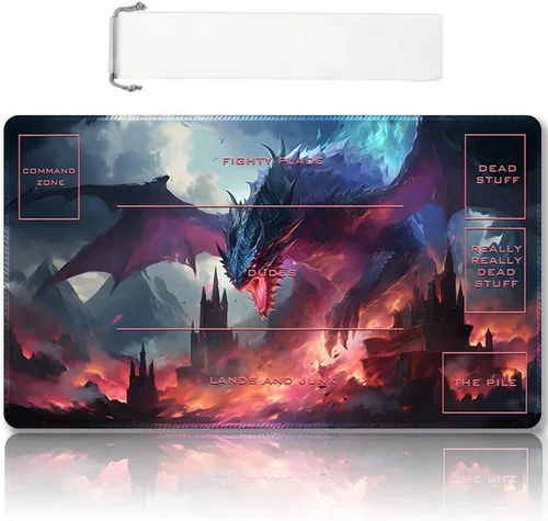 Miniatura 49 de Tapete de juego MTG cosido de alta calidad con zonas y respaldo de goma antideslizante, tapete de juego TCG para MTG y otros juegos de cartas, Dkt