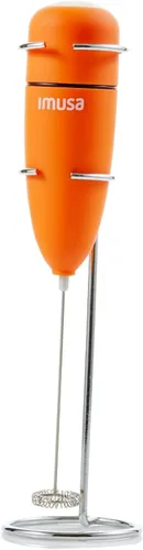 IMUSA Espumador de leche eléctrico de 10 pulgadas con soporte, naranja