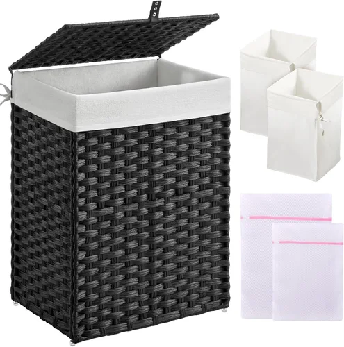 Miniatura 11 de Greenstell Cesta de ropa sucia con tapa, cesta de ropa de 60L con 2 bolsas de forro extraíbles y 2 bolsas de malla para lavandería, cesta de ropa