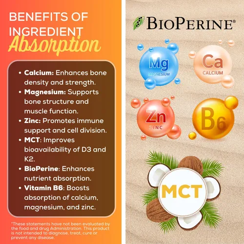 Miniatura 4 de grow vitamin Aceite D3 K2 con MCT - 10,000 UI D3, 100 mcg K2 MK7, calcio, zinc, bioperina, magnesio para una absorción superior - 60 cápsulas