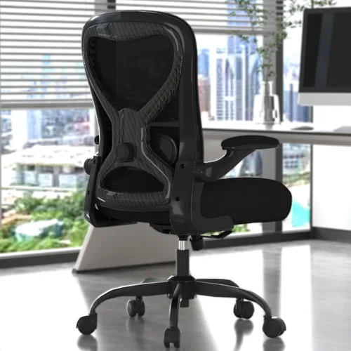 Silla de escritorio de oficina con soporte lumbar ergonómico, cojín de asiento extra grueso, brazos abatibles, respaldo de malla transpirable, silla