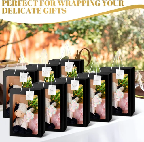 Miniatura 2 de Yahenda - 24 bolsas de regalo grandes con ventana transparente de 13.8 x 9.8 x 5.9 pulgadas, bolsas de papel transparente para ramo de flores