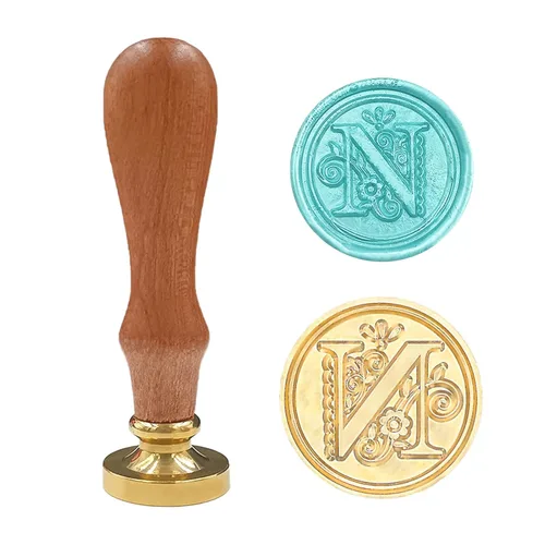 Miniatura 15 de Sello de cera medieval tradicional del alfabeto inicial, cabeza de latón, mango de madera, sellos de letras para tarjeta/sobre/regalo - (Letra W)