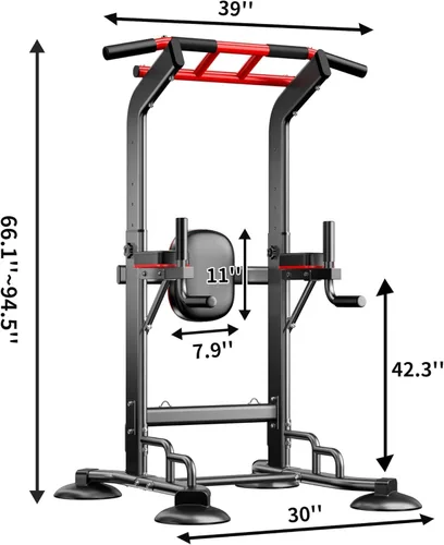 Miniatura 7 de SogesHome Barra de dominadas y estación de inmersión, equipo de gimnasio en casa ajustable resistente para entrenamiento de fuerza, barra de Negro