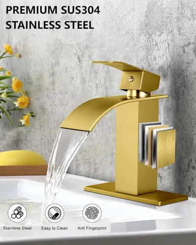 Miniatura 3 de Midanya Grifo de baño con boquilla de cascada de una sola manija, grifo de lavabo de baño de 1 agujero, moderno grifo de lavabo de lavabo de RV