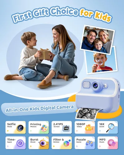Miniatura 2 de Cámara Instantánea, Cámara de Selfie Dual Frontal Trasera para Niños con Videos de 1080P, Regalos de Cumpleaños y Vacaciones para Niños de 3 a 12