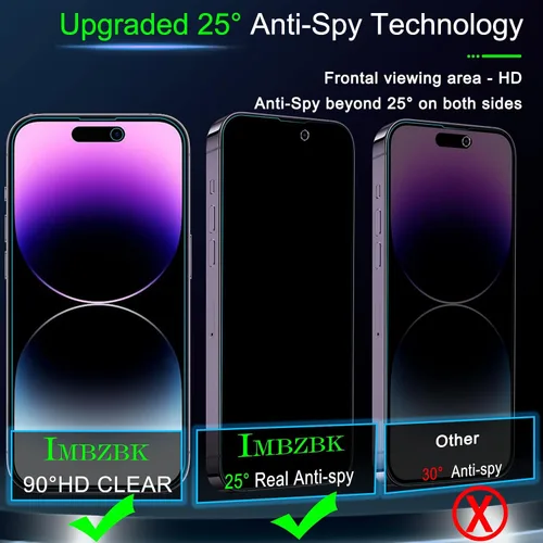 Miniatura 2 de IMBZBK [Eliminación automática de polvo] Paquete de 3 protectores de pantalla de privacidad para iPhone 14 Pro Max anti espía accesorios privados