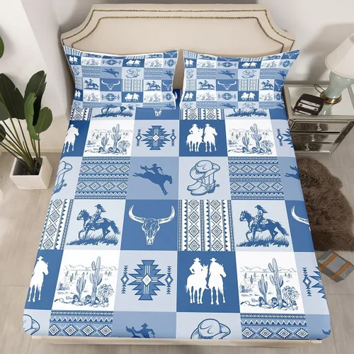 Miniatura 39 de Homewish Western Fitted Sheets Twin Size (No Flat),Retro Country Tribal Bedding Set 2Pcs,Kids Girls Boys Room Decor,Southwest Aztec Stripes Bed