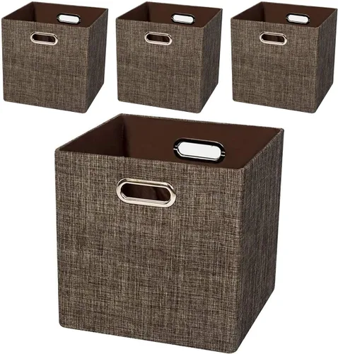 Miniatura 9 de Posprica Cubos de almacenamiento plegables, 11 x 11 x 11 pulgadas, contenedores de tela, 4 unidades, color beige