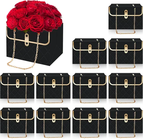 Whaline Bolsa de papel floral de 12 piezas con cadena de metal, cubo de almacenamiento, caja de floristería, ramo de flores, cesta de envoltura para